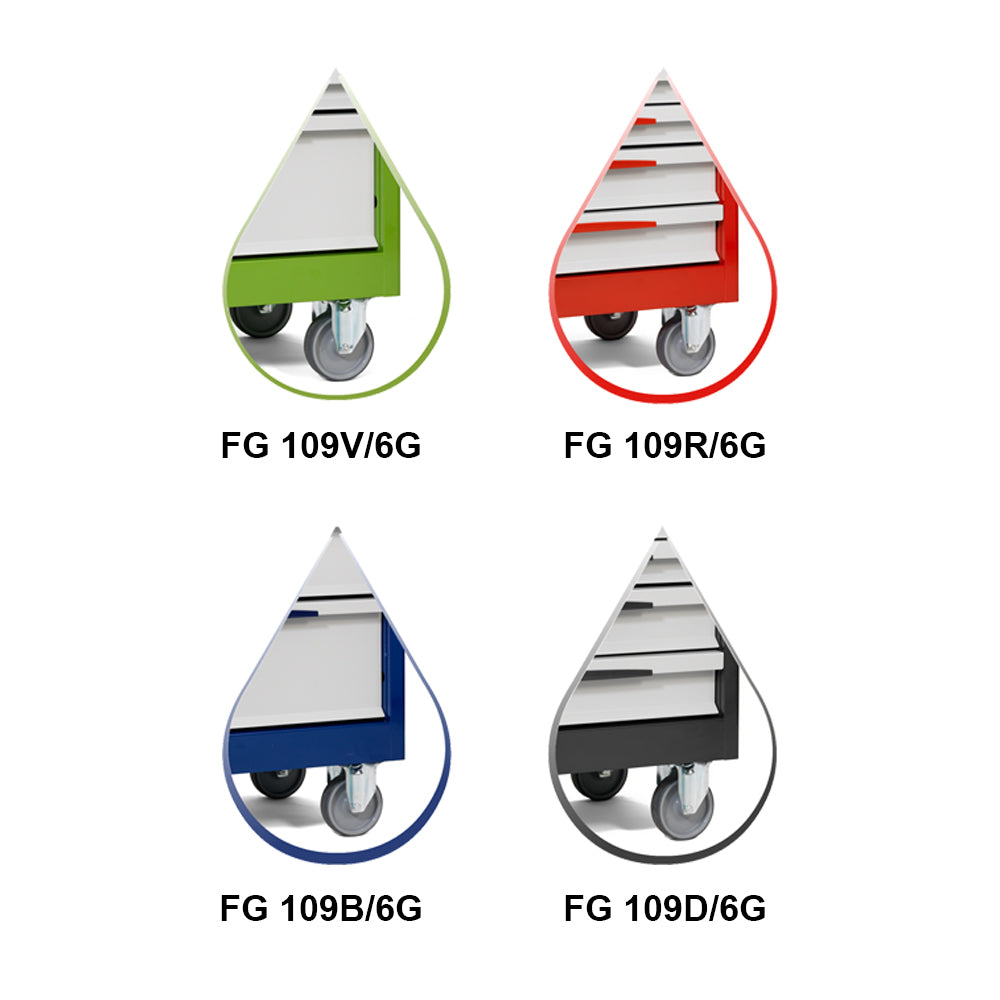 Carrello Porta Utensili Mod. Fg 109 Con Top In Gomma A 6 Cassetti, FG 109D/6G