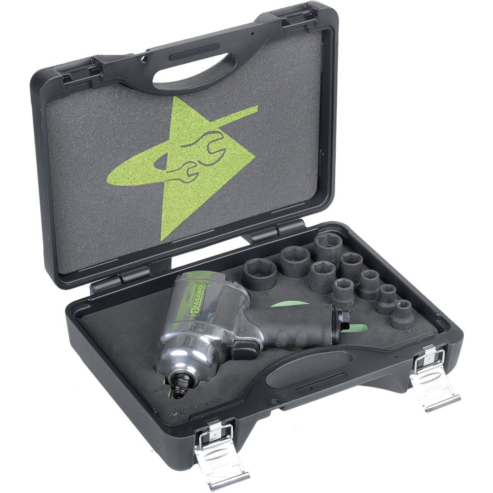 Set Avvitatore Pneumatico Ad Impulsi Con Attacco Quadro 1/2 E 10 Chiavi A Bussola Rinforzate, FGA 302/S10