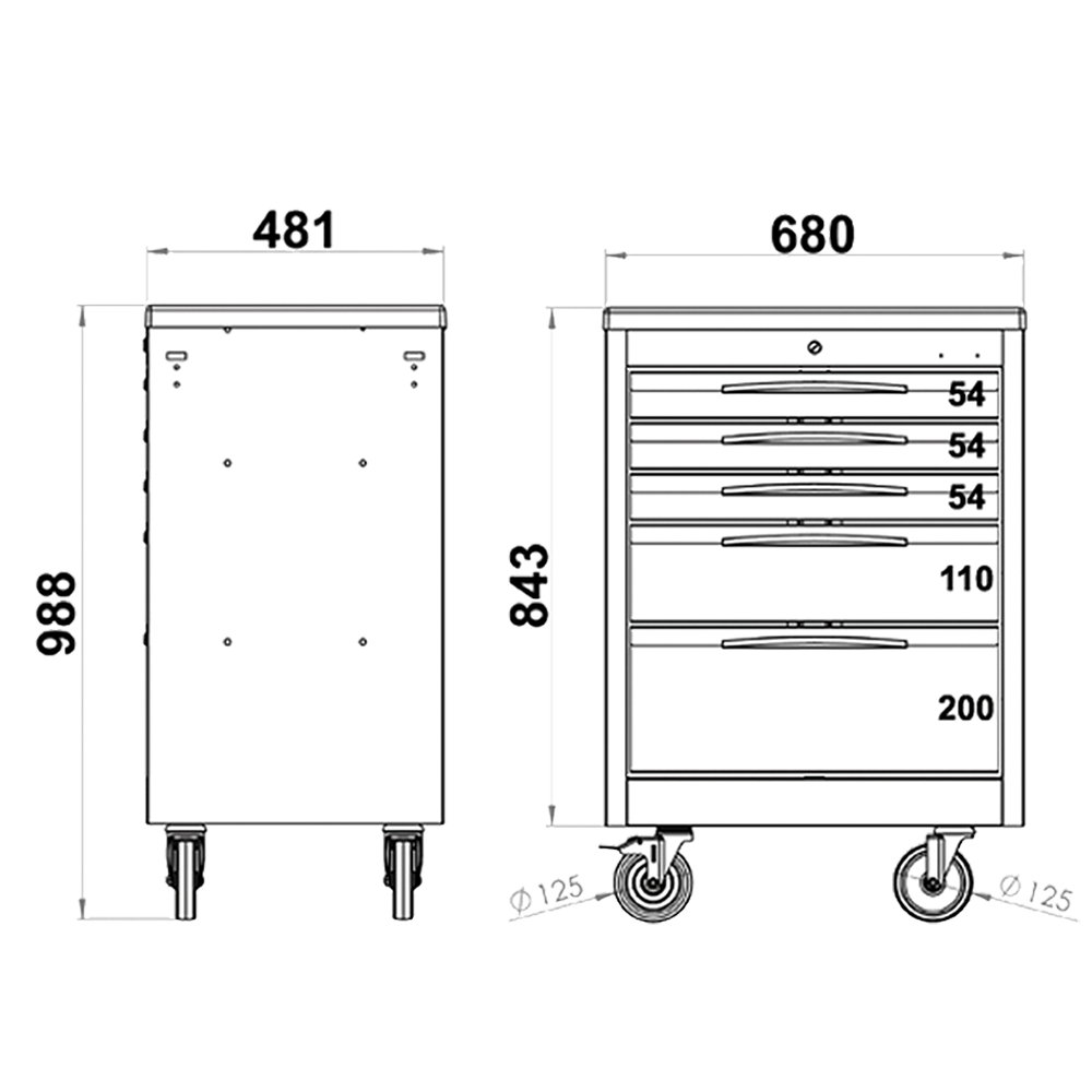 Carrello Porta Utensili Mod. Fg 101 Con Top In Gomma A 5 Cassetti, FG 101D/5G