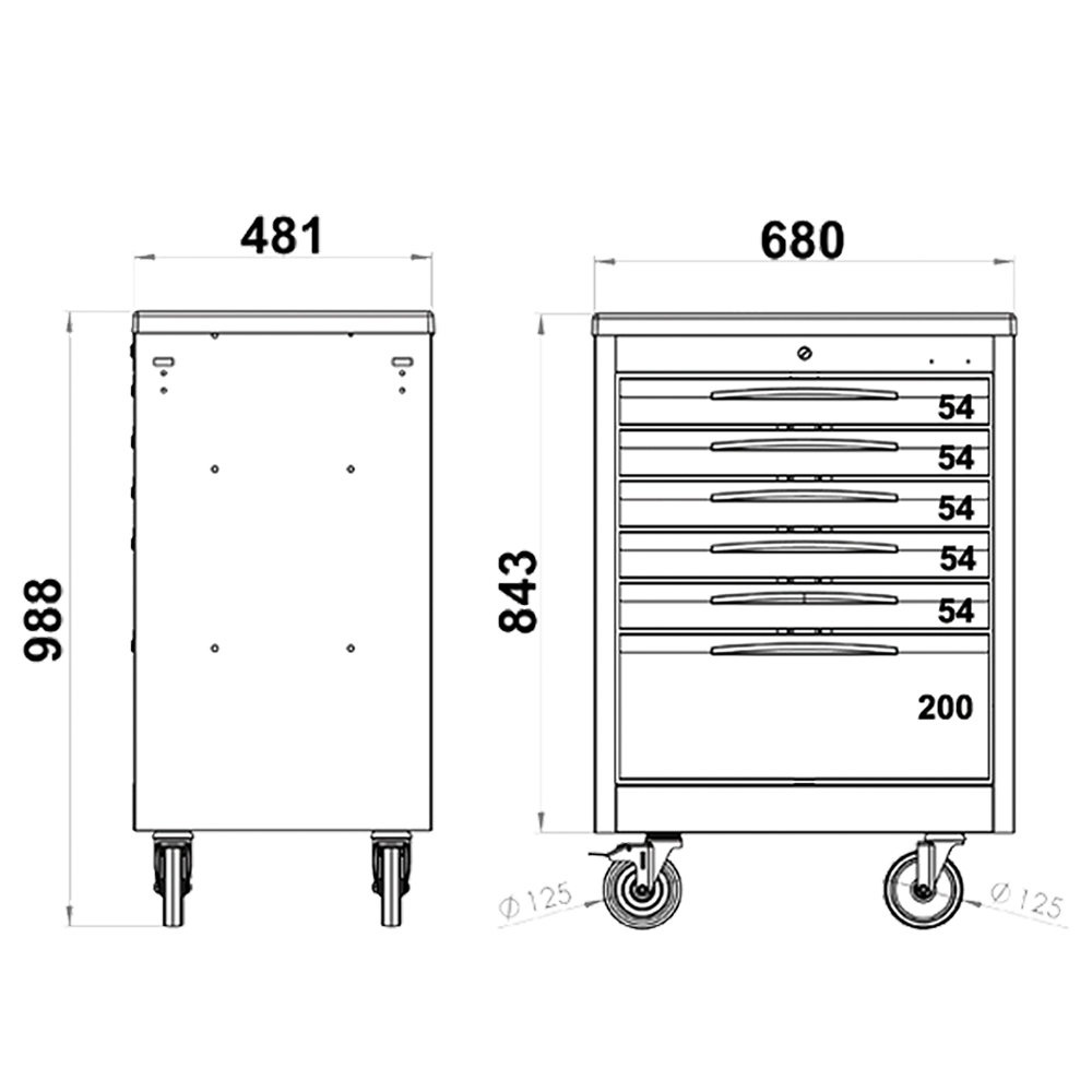 Carrello Porta Utensili Mod. Fg 101 Con Top In Gomma A 6 Cassetti, FG 101D/6G