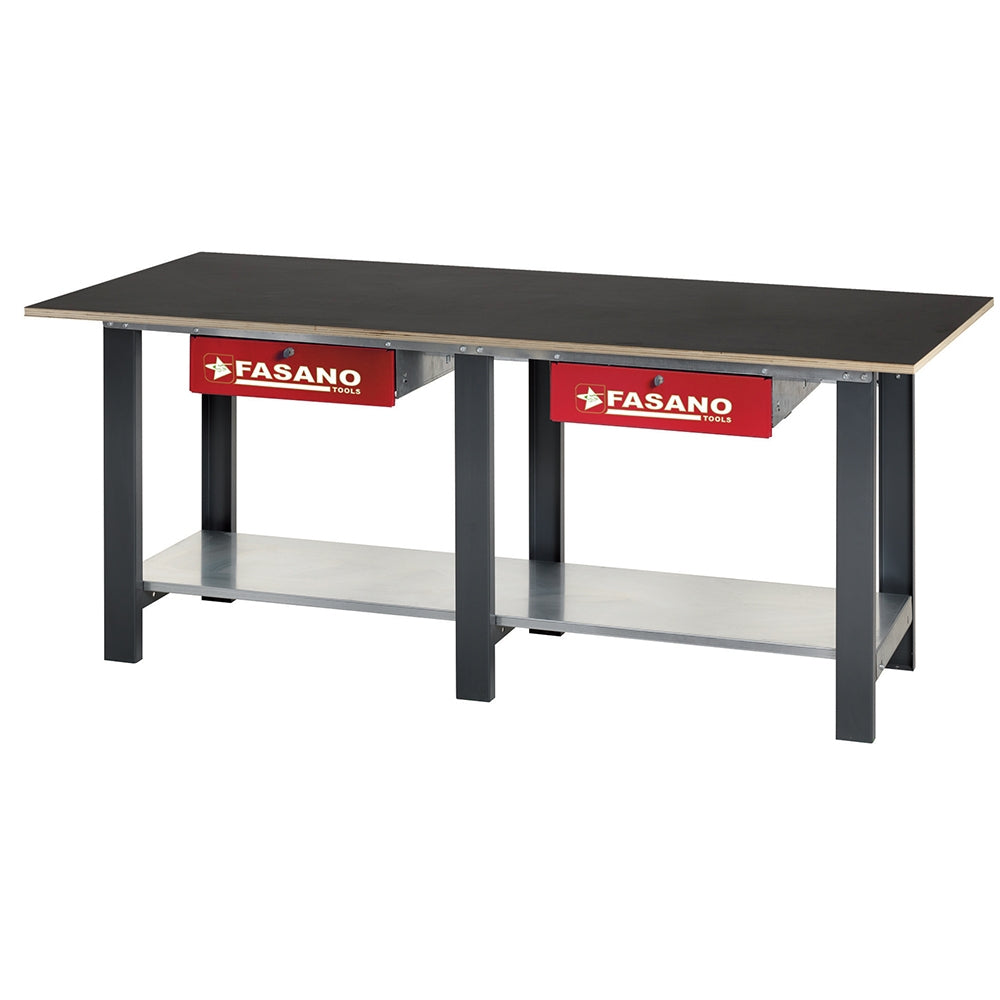 Banco Da Lavoro Con Ripiano In Legno Multistrato E Cassetti -2.0M, FG 129/L...2