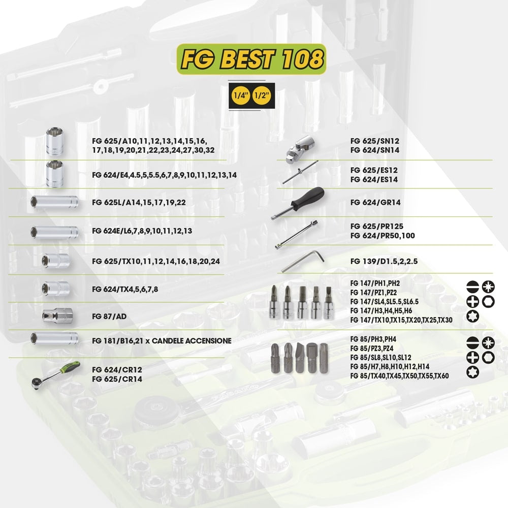 Set 108 Utensili Da 1/4 E 1/2, FG BEST 108