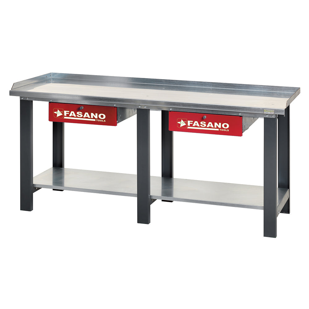 Banco Da Lavoro Con Ripiano In Acciaio E Cassetti -2.0M, FG 129/D2