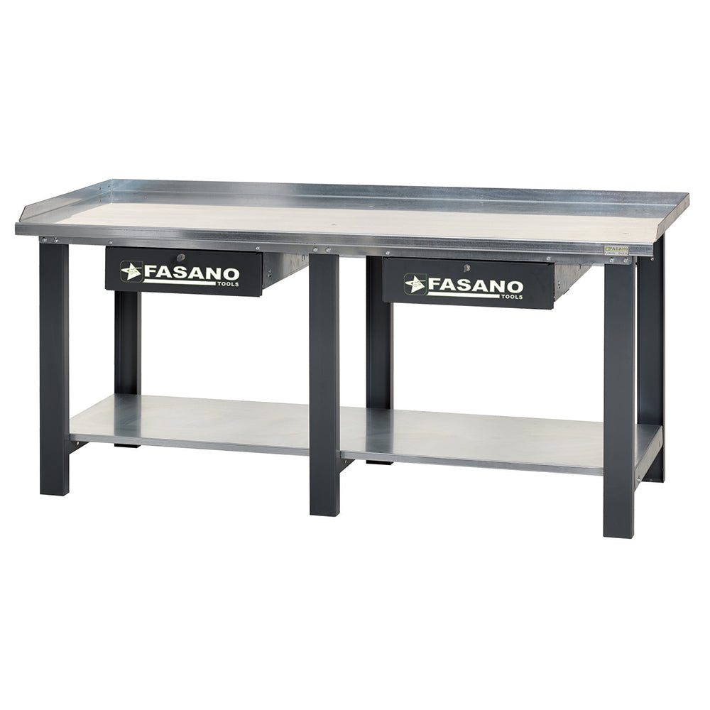 Banco Da Lavoro Con Ripiano In Acciaio E Cassetti -2.0M, FG 129/D2