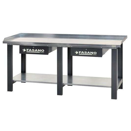 Banco Da Lavoro Con Ripiano In Acciaio E Cassetti -2.0M, FG 129/D2