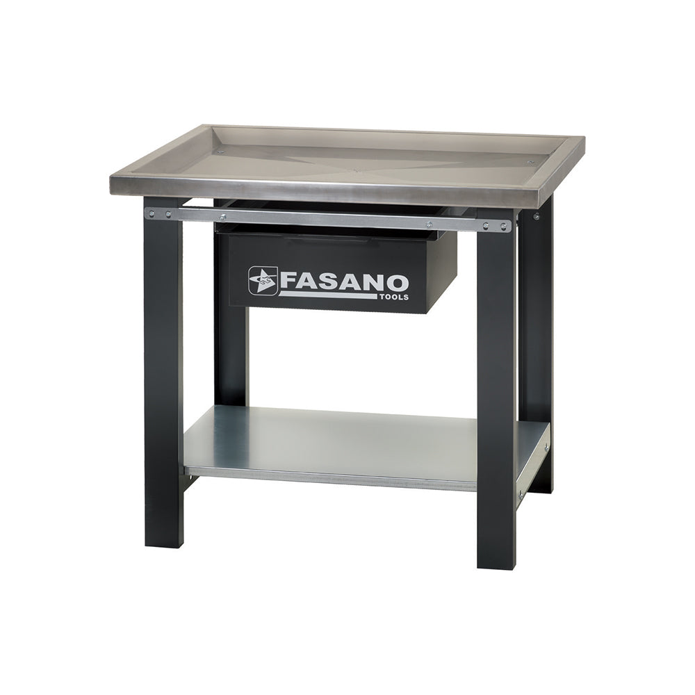 Banco Da Lavoro Con Ripiano Superiore In Acciaio Inox E Cassetto Per Recupero Fluidi, FG 130/A1