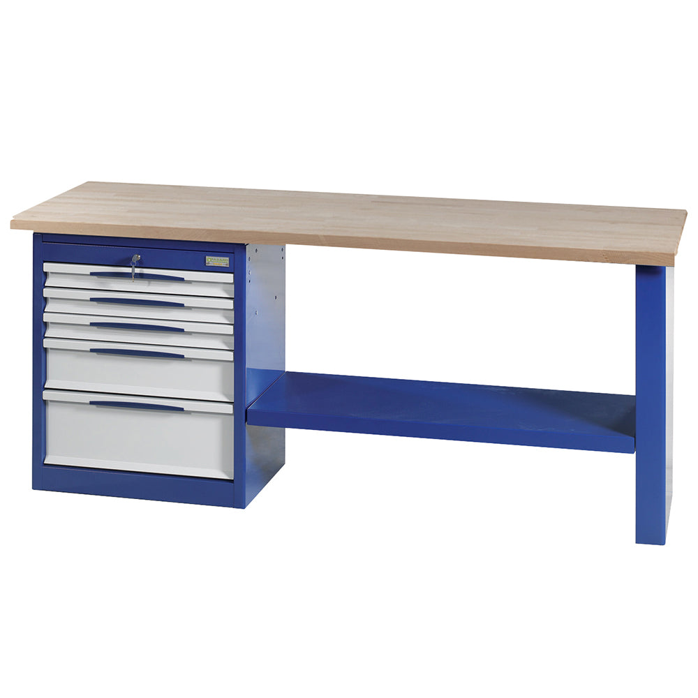 Banco Da Lavoro Con Ripiano In Faggio E Cassettiera A 5 Cassetti, FG 131/FD2