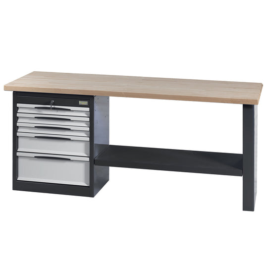 Banco Da Lavoro Con Ripiano In Faggio E Cassettiera A 5 Cassetti, FG 131/FD2