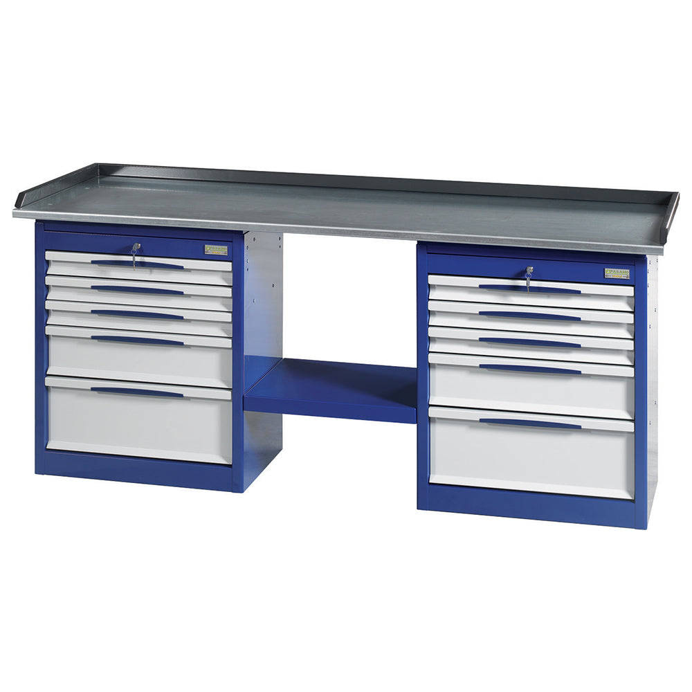 Banco Da Lavoro Con Ripiano In Acciaio E 2 Cassettiere A 5 Cassetti, FG 132/D2