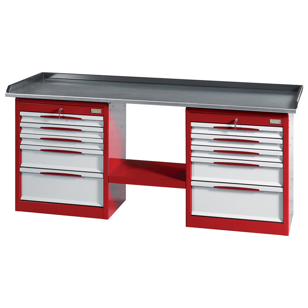 Banco Da Lavoro Con Ripiano In Acciaio E 2 Cassettiere A 5 Cassetti, FG 132/D2