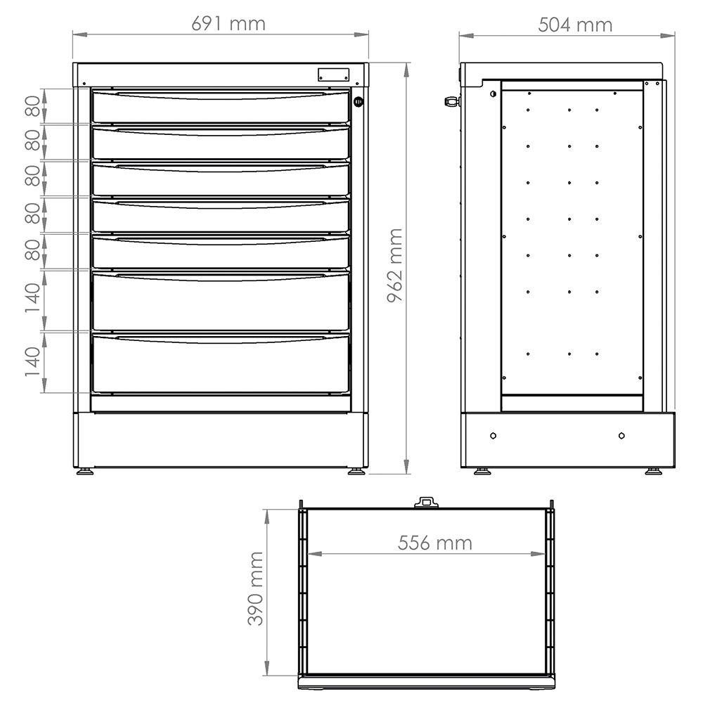 Cassettiera Fissa A 7 Cassetti, FG 118/69V7