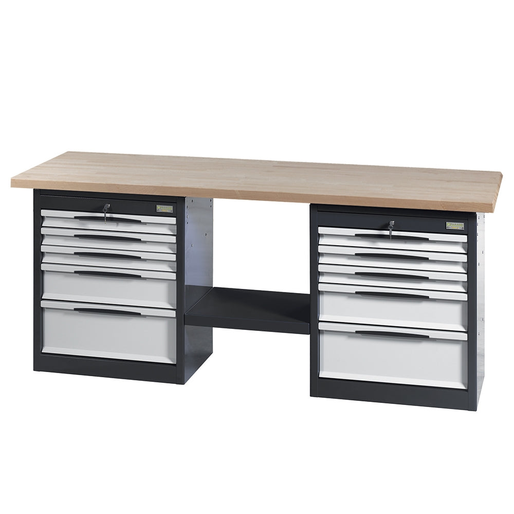 Banco Da Lavoro Con Ripiano In Faggio E 2 Cassettiere A 5 Cassetti, FG-132/FD2