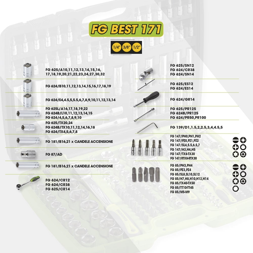 Set 171 Utensili Da 1/4 3/8 E 1/2, FG BEST 171