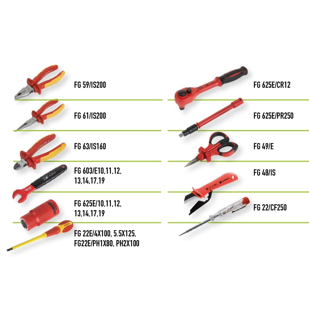 Kit 28 Utensili Isolati Completo Di Elmetto Dielettrico E Guanti Dielettrici 1.000V, FG 603/S28